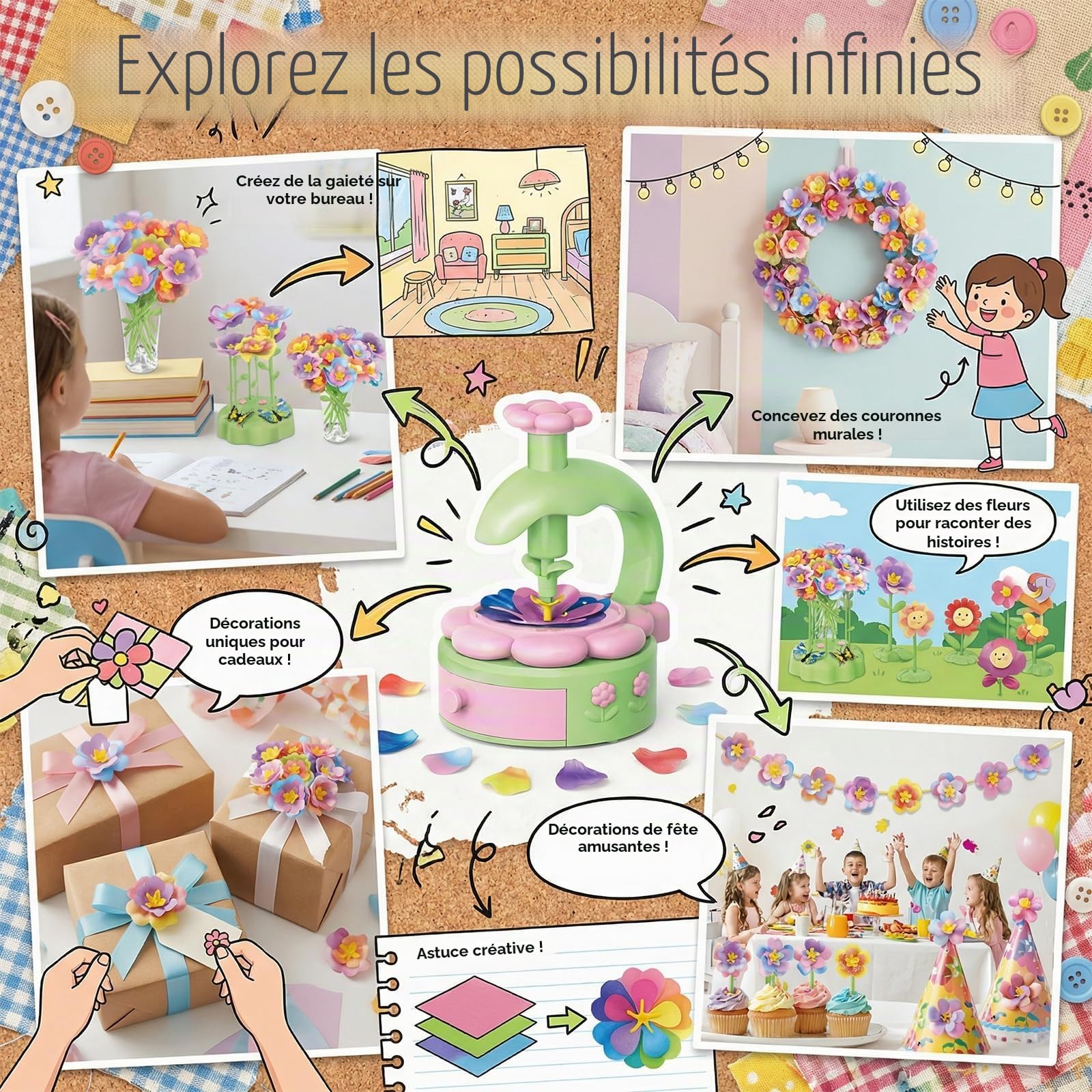 Kit Création Bouquet de Fleurs Enfant, Jouet Bricolage Filles 4-9 Ans