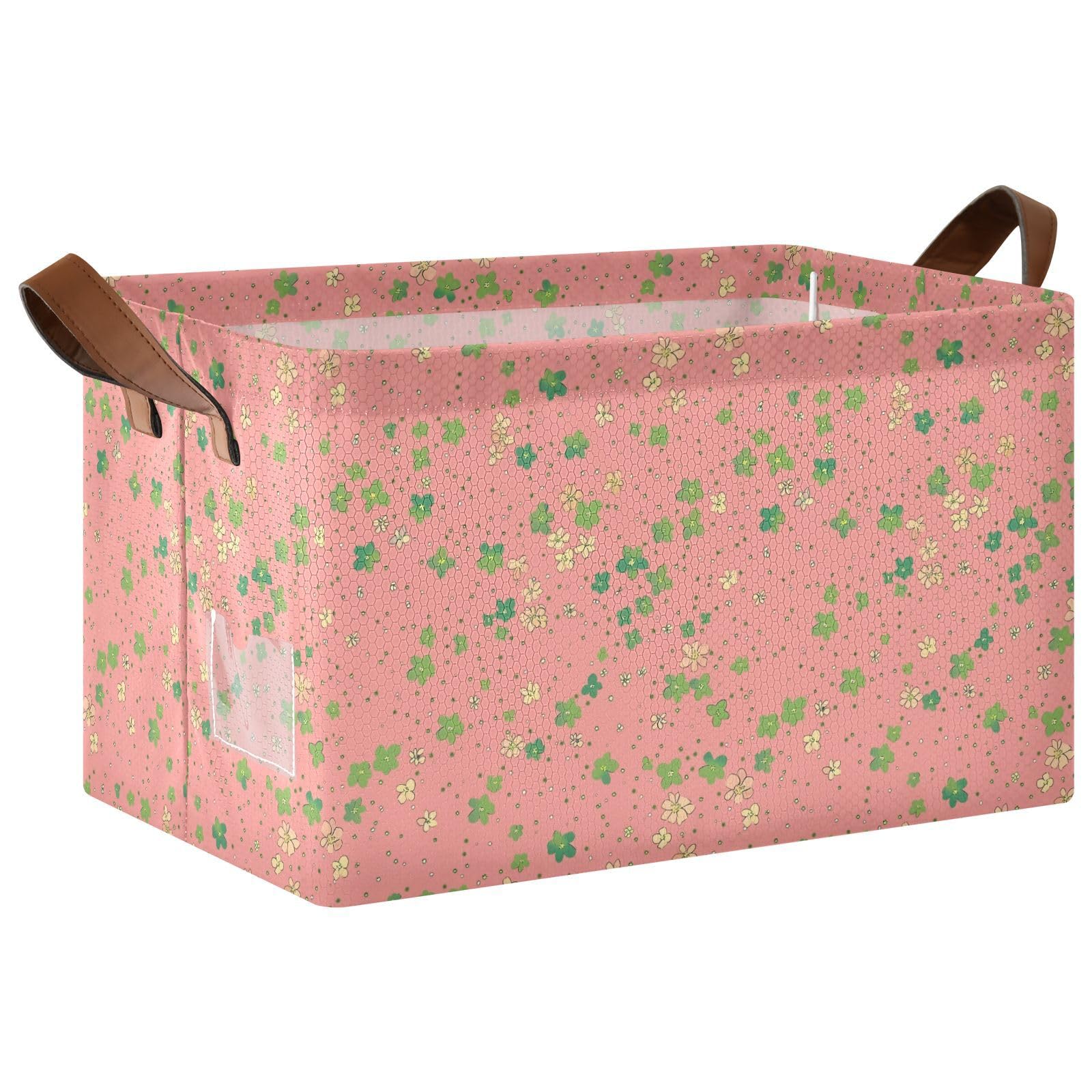 Bac de rangement en tissu KLL lot de 2 paniers imprimé fleurs vertes