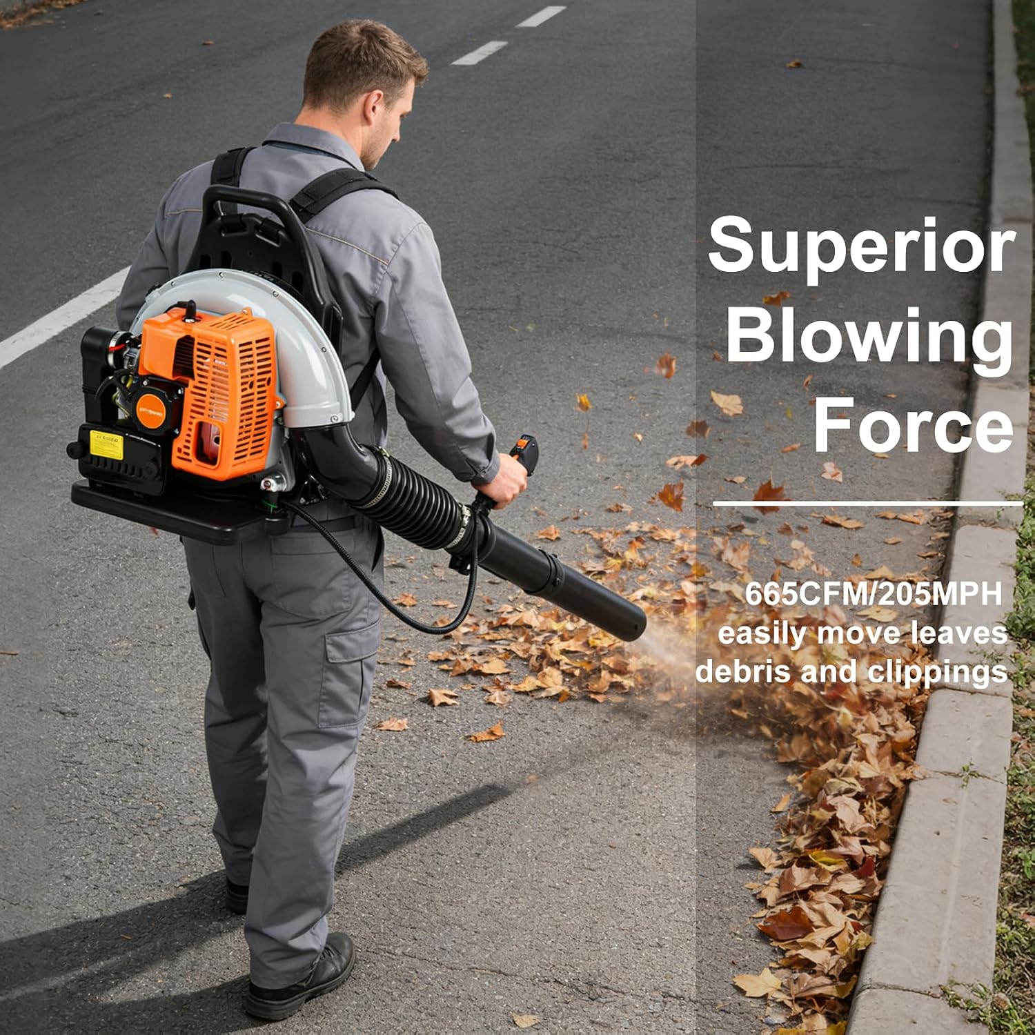 63CC 2-Stroke Backpack Gas Powered Leaf Blower, 3 HP Grass Lawn Blower, 1.7L Tank,High-Velocity 665 CFM, Ergonomic Design, Low Vibration,Backpack Blower for Lawn Care Road Dust Removal, Snow R