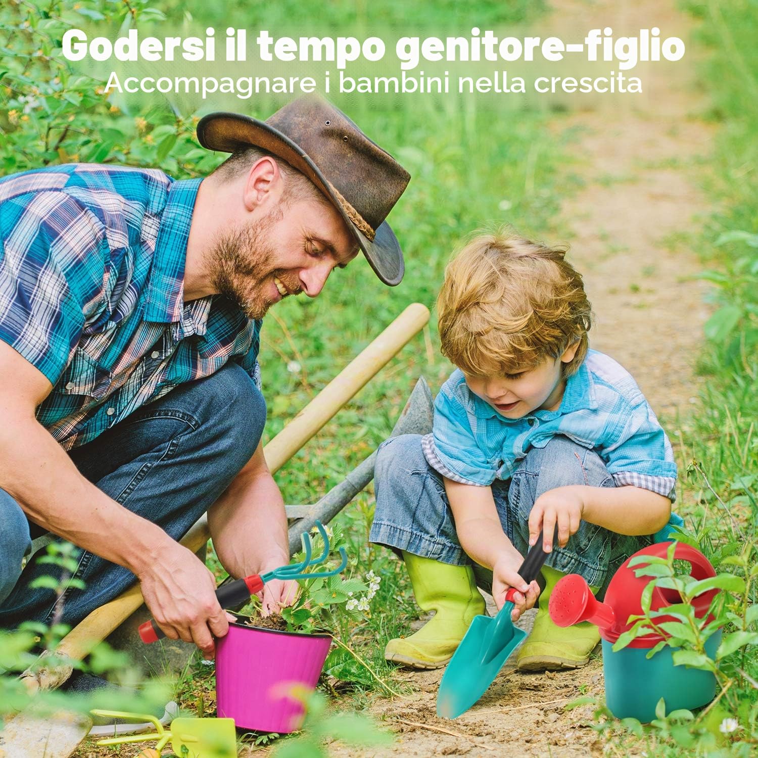 CUTE STONE Carriola Bambini Set attrezzi giardinaggio, giocattoli giardino, guanti, rastrello, pala zappa, regalo