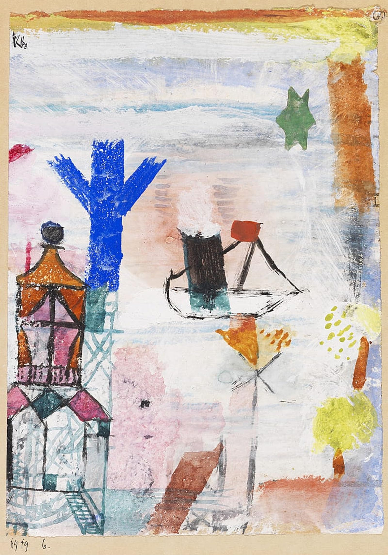 SERENDIPITP Abstract Painting Mural Print Picture Wall Decor Painting Small Steamer by Paul Klee Vintage Wall Artwork for Home Decor 60x90cm
