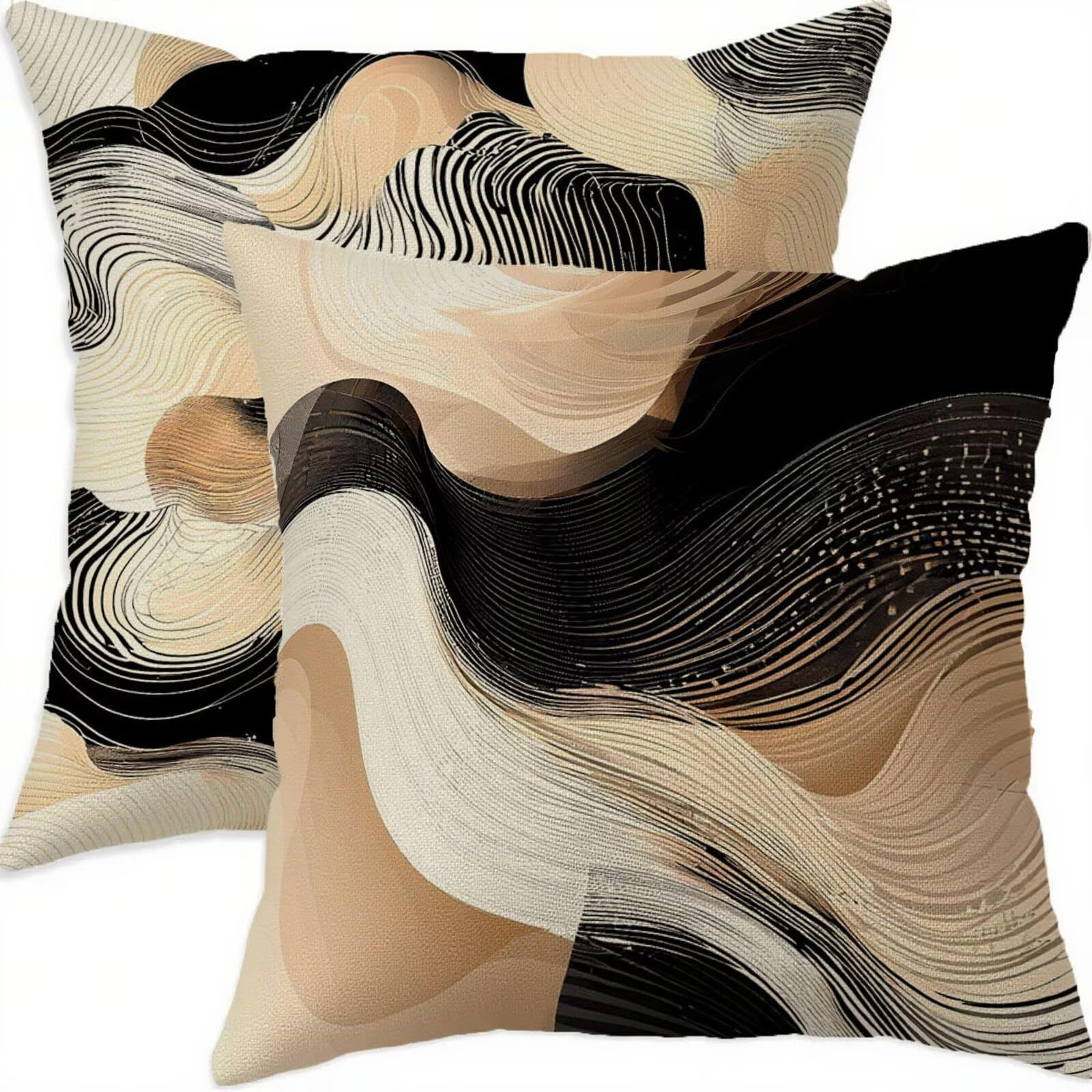Housse coussin 60x60cm imperméable en lin lot de 2 carré géométrique pour canapé balcon