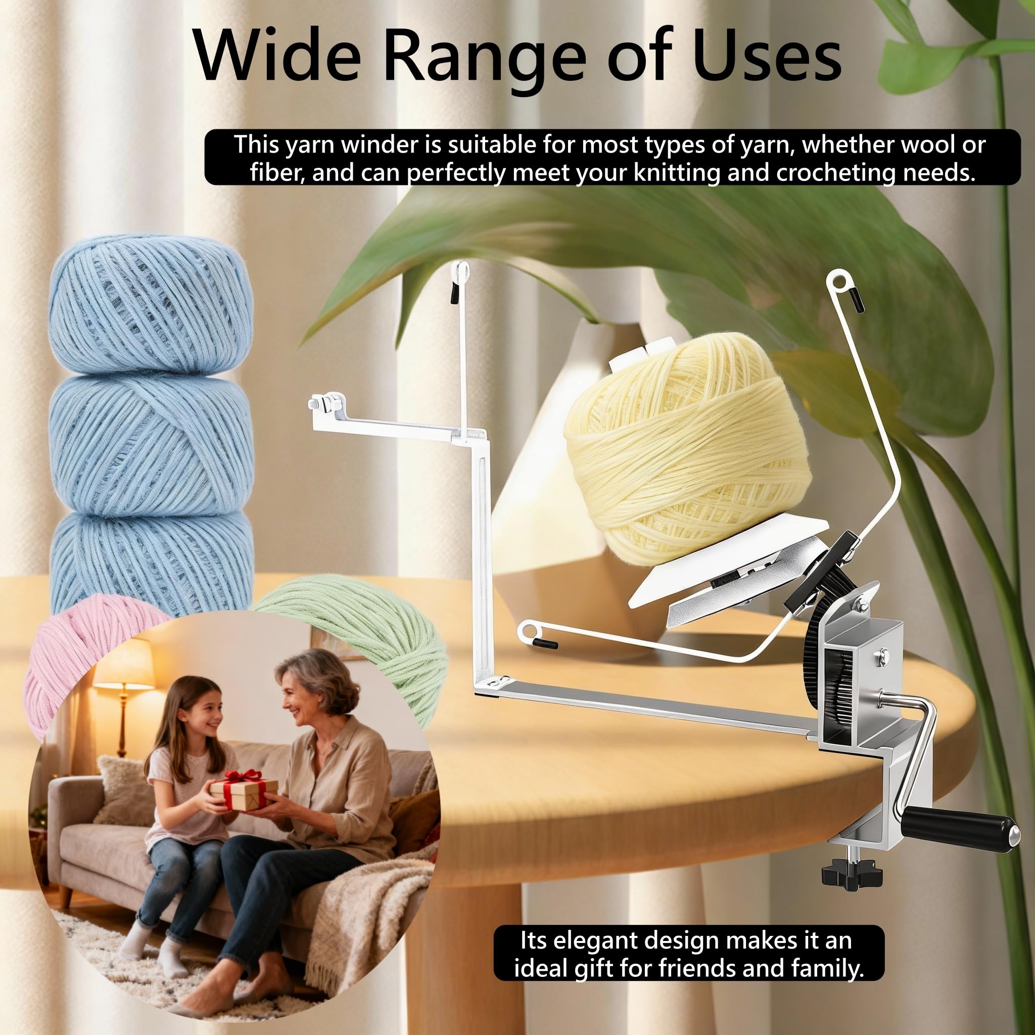 Bobinador de Bolas, Ovilladora de Gran Capacidad de 15 oz con Base de Metal y Engranajes de Nailon para Crochet y Tejido Ovilladora de Hilo con Abrazadera Ajustable para Enrollar Varios Hilos y Lanas