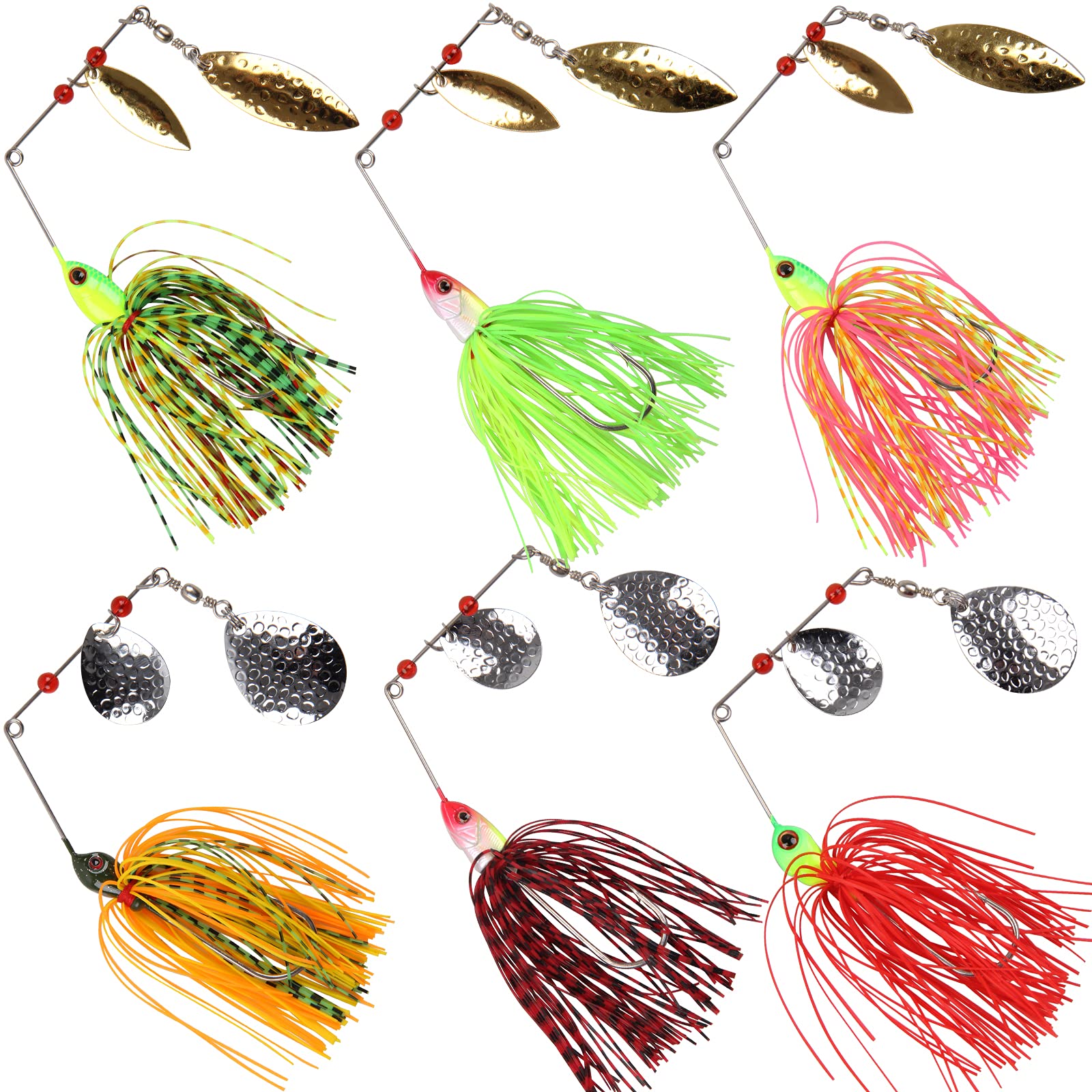 Fishing Lures Spinner-Bait 6pcs Bass Fishing Lures Hard Metal Spinnerbait Buzzbait Kit Spinner Jig Lures for Bass Trout Salmon Walleye Freshwater Saltwater Fishing