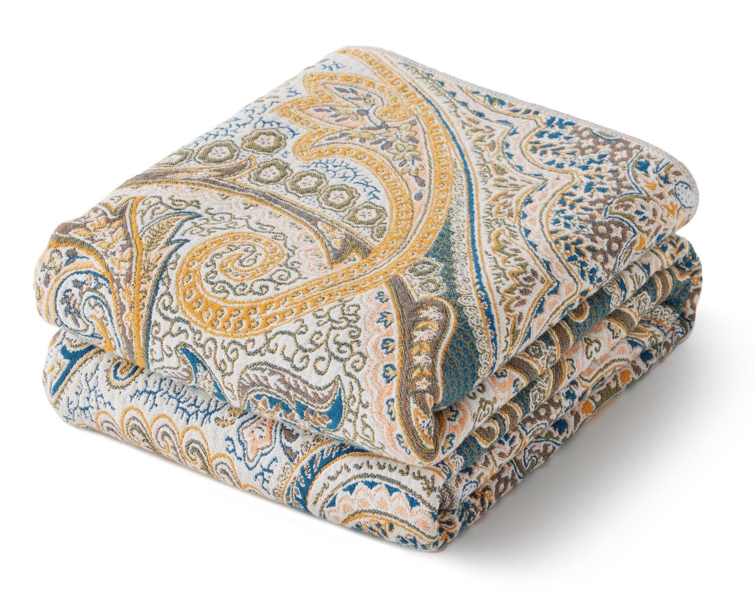 Photo 1 of 100% Cotton Boho Throw Blanket for Home Decor – Classic Farmhouse Quilt Bedding, Muslin Blankets for Adults, Vintage Woven Decorative Blanket for Couch, Bed Layering Use, Paisley Pattern, 60"x80"
