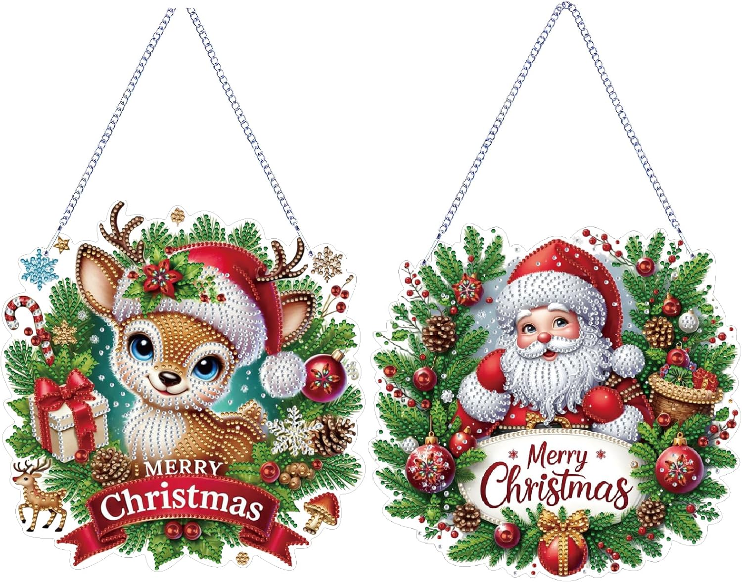ARTopet 2Pcs DIY Christmas Diamond Art Painting Pendant Ornament Hanging Double Sided Pattern Single Sided Dot-Drill for Home Garden Wall Door Decor-02