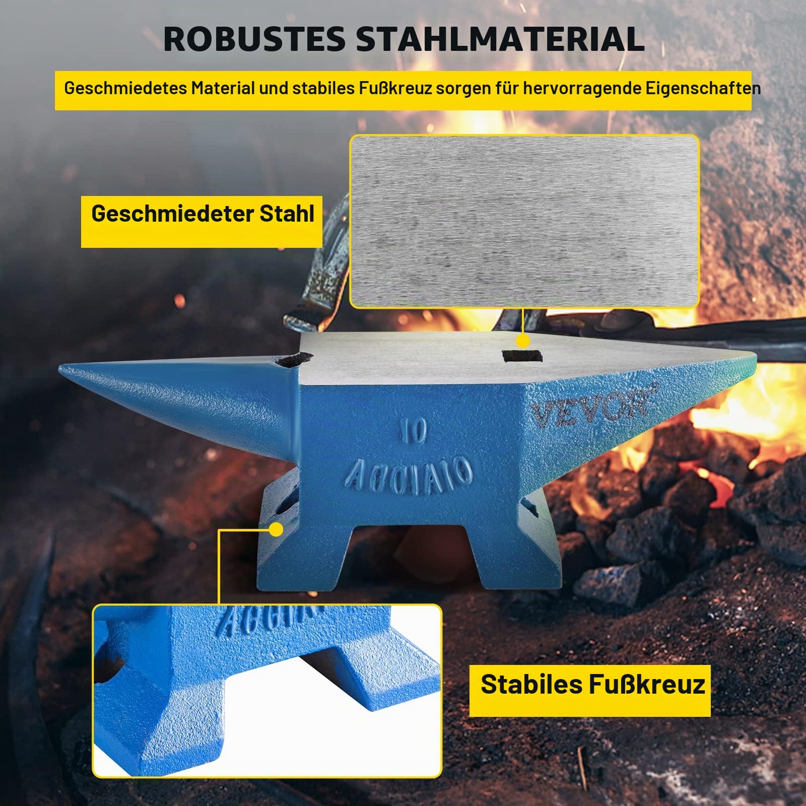 Happybuy Schmiede Amboss 10KG Schmiede Zubehör Amboss Werkzeuge geschmiedeter Stahl mit rundem und quadratischem Loch robust, Blau
