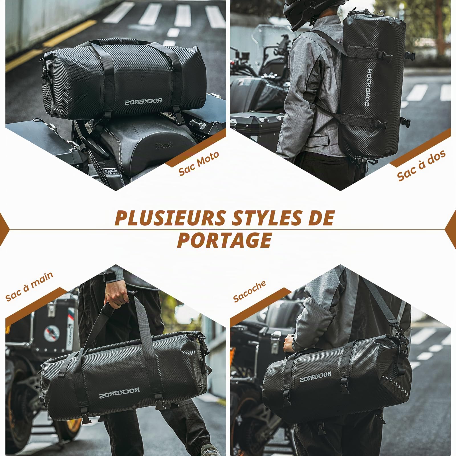 ROCKBROS Sacoche de Selle Moto 30L, Sacoche Moto Étanche avec Bandoulière, Sacoche de Porte-Bagages Réfléchissant, Sacoche Arrière de Moto pour Voyage