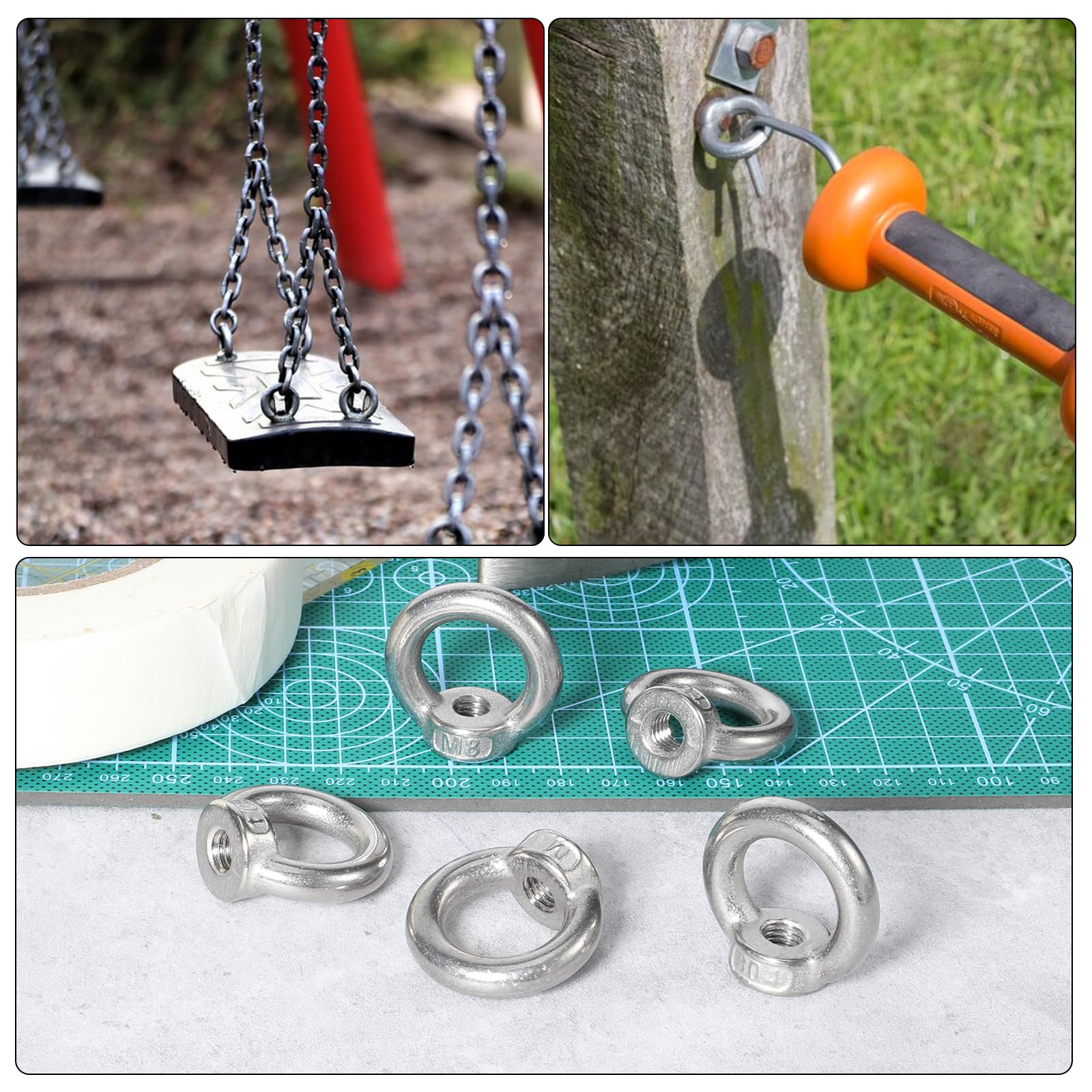 5 tuercas anulares M8, 304 de acero inoxidable 304, tuerca de ojal, ojales anulares, tuercas anulares, tornillos de anillo, perno de ojo para accesorios de elevación