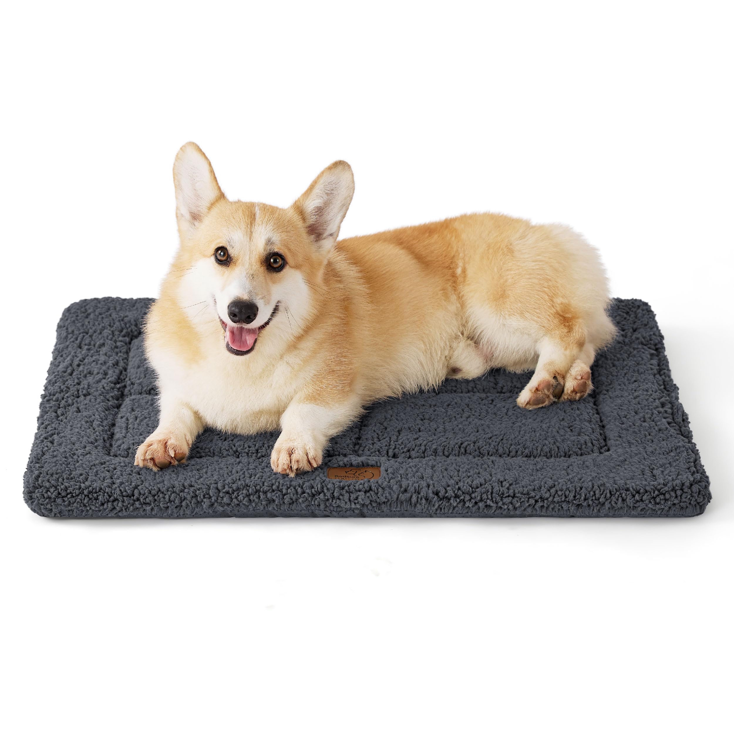 Bedsure Medium Dog Bed Mat - Washable Fleece Foam Pet Mat with Anti Slip Bottom, Medium Dog Crate Mattress for Puppy and Cat, 74x53cm, Dark Grey