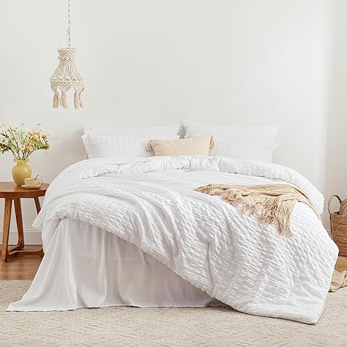 Miniatura 2 de Love's cabin Seersucker - Juego de edredón blanco de 7 piezas, juego de ropa de cama ligero para todas las estaciones, juego de edredón de cama