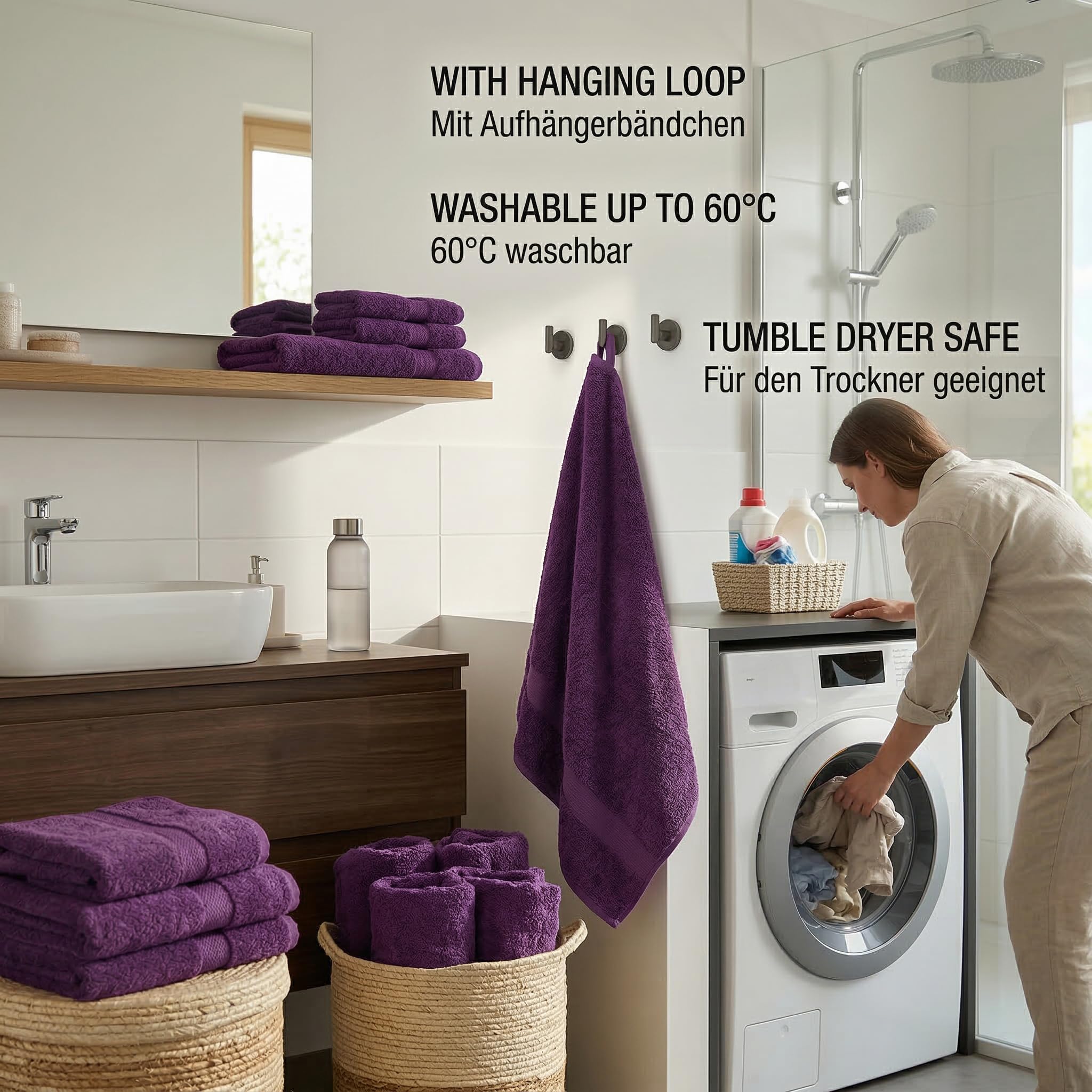 Betz Set de 10 Serviettes Premium 100% Coton 2 draps de Douche 4 de Toilette 2 d'invités 2 Gants Couleur Violet