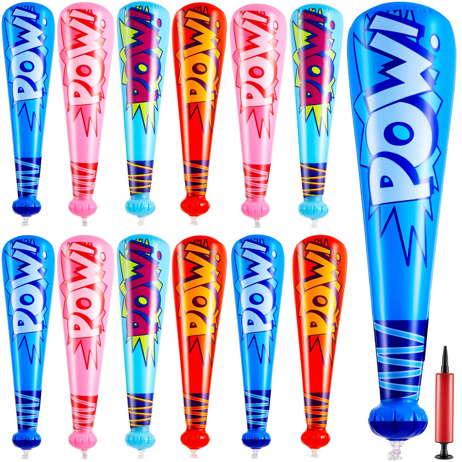 Seematn 12 Pieces Pow Inflatable Baseball Bats 17 Inch Inflatable Toy Bats for Kids Baseball Party Decoration Favor Carnival Birthday Party Supplies Prizes Sports Theme Toys, 4 Colors