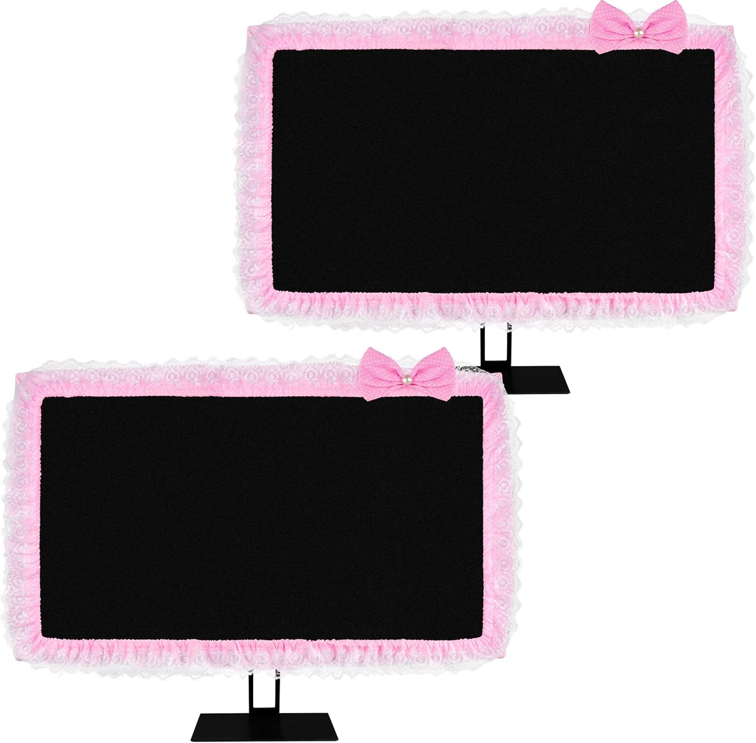 2 Pack Cute Computer Monitor Cover, 23''-26'' Elastic Monitor Dust Cover with Bow Knot, Lovely Monitor Accessories Screen Monitor Decoration for Tablet (Pink)