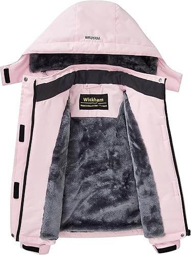 Miniatura 3 de WICKHAM Chaqueta de esquí impermeable para niña, con forro polar cálido, chaqueta a prueba de viento, capucha extraíble, abrigo de esquí para niños