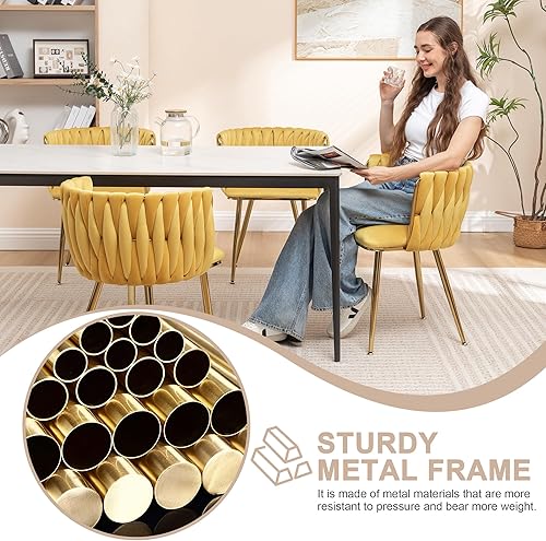 Miniatura 6 de Kiztir Juego de 2 sillas de comedor de terciopelo, sillas de comedor tapizadas con patas de metal dorado, sillas de comedor copetudas de lujo para