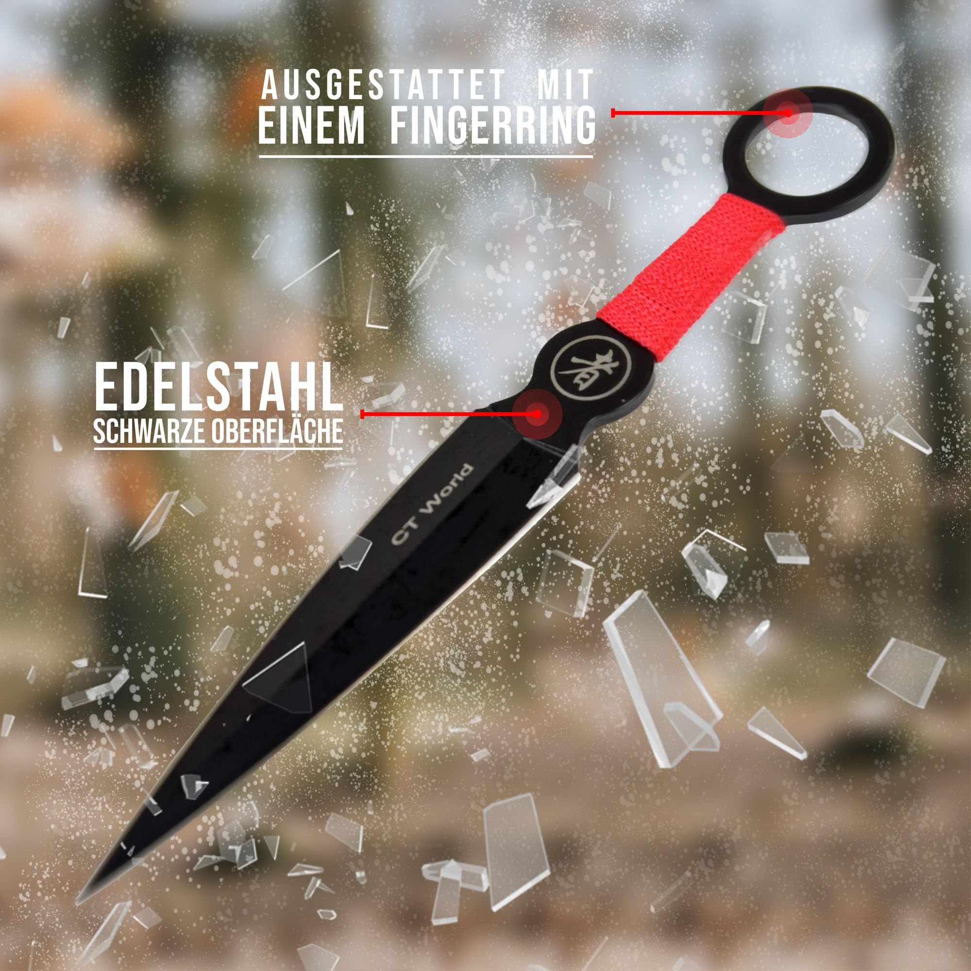 Swords and more 9-teiliges Outdoor-Messer-Set aus Edelstahl mit Zielscheibe – kompakte Campingmesser mit Gürtelscheide und rutschfestem Griff – Ideal für Outdoor, Camping & Cosplay – Schwarz