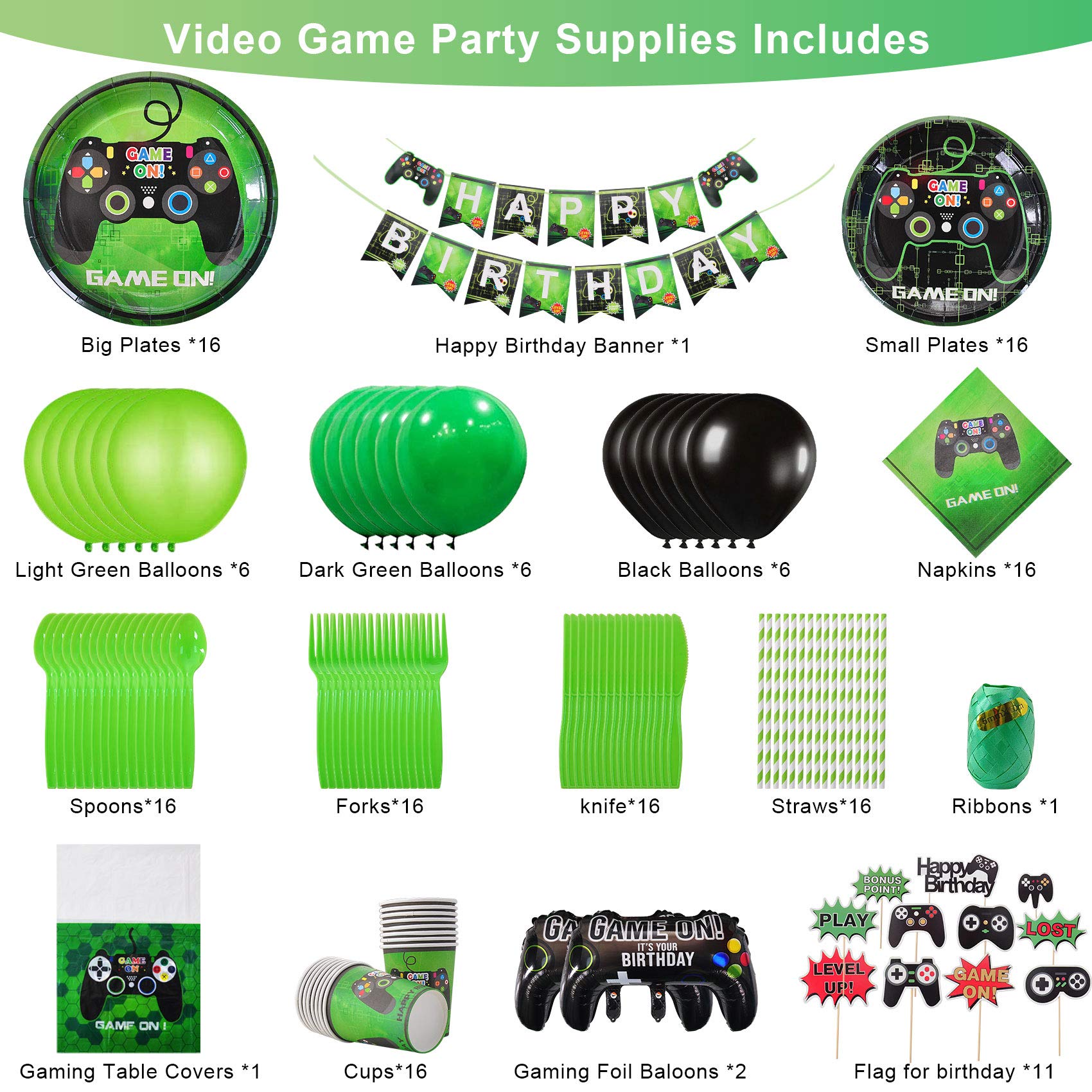 Video Game Party Supplies, Happy Birthday Gaming Backdrop Banner Video Game Theme Tableware Sets