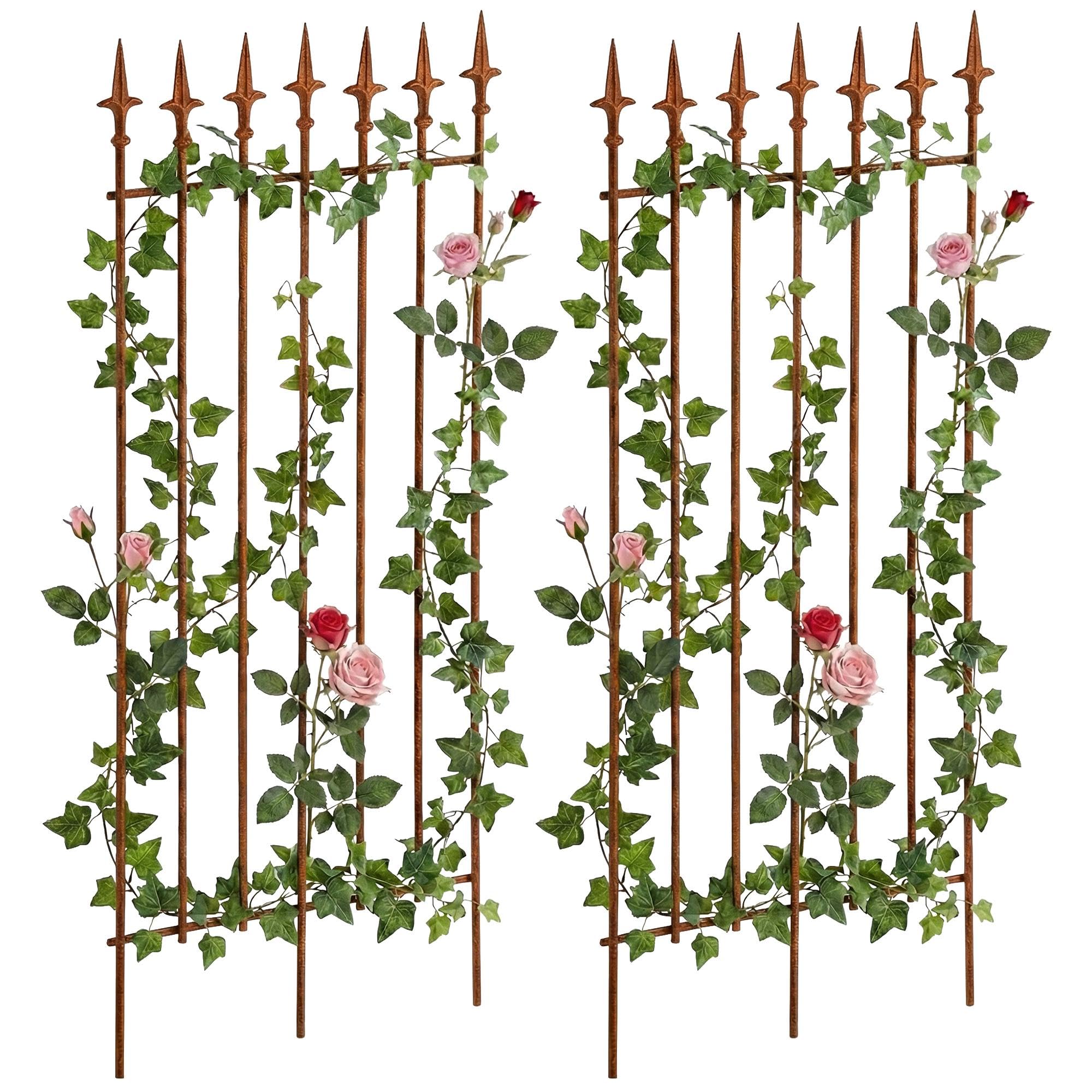CLP Rankgitter 2er Set Metall 100x50 cm Elisa, Kletterhilfen stabil für Rosen und Efeu, Pflanzgitter im Jugendstil, Rankhilfen für Garten, Farbe:antik braun