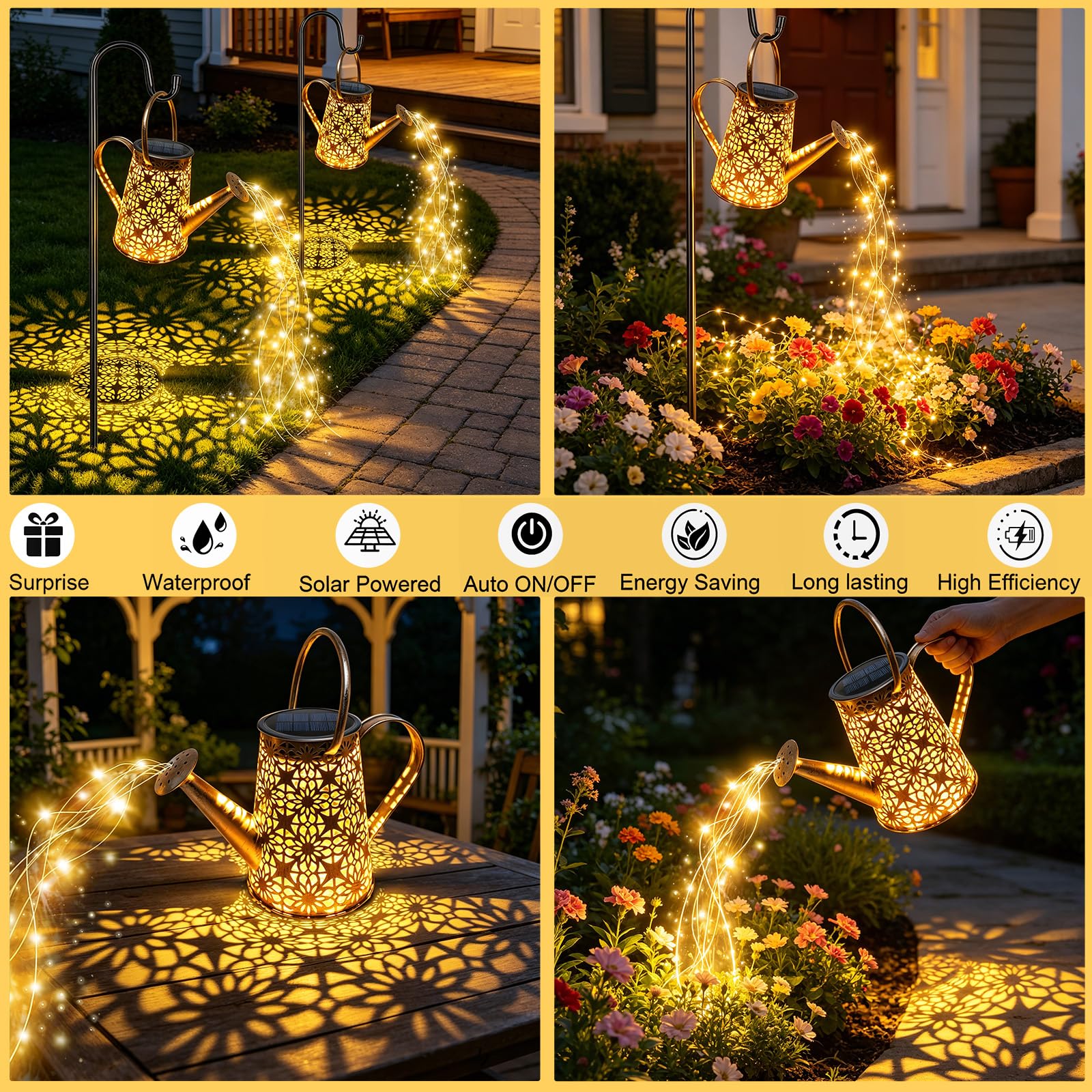 VOOKRY Solar Watering Can Lights, Large Retro Metal Hanging Solar Lights Outdoor Waterproof, Gifts for Women Mom Grandma Birthday, Outside Yard Garden Porch Lawn Patio Decoration, Warm White