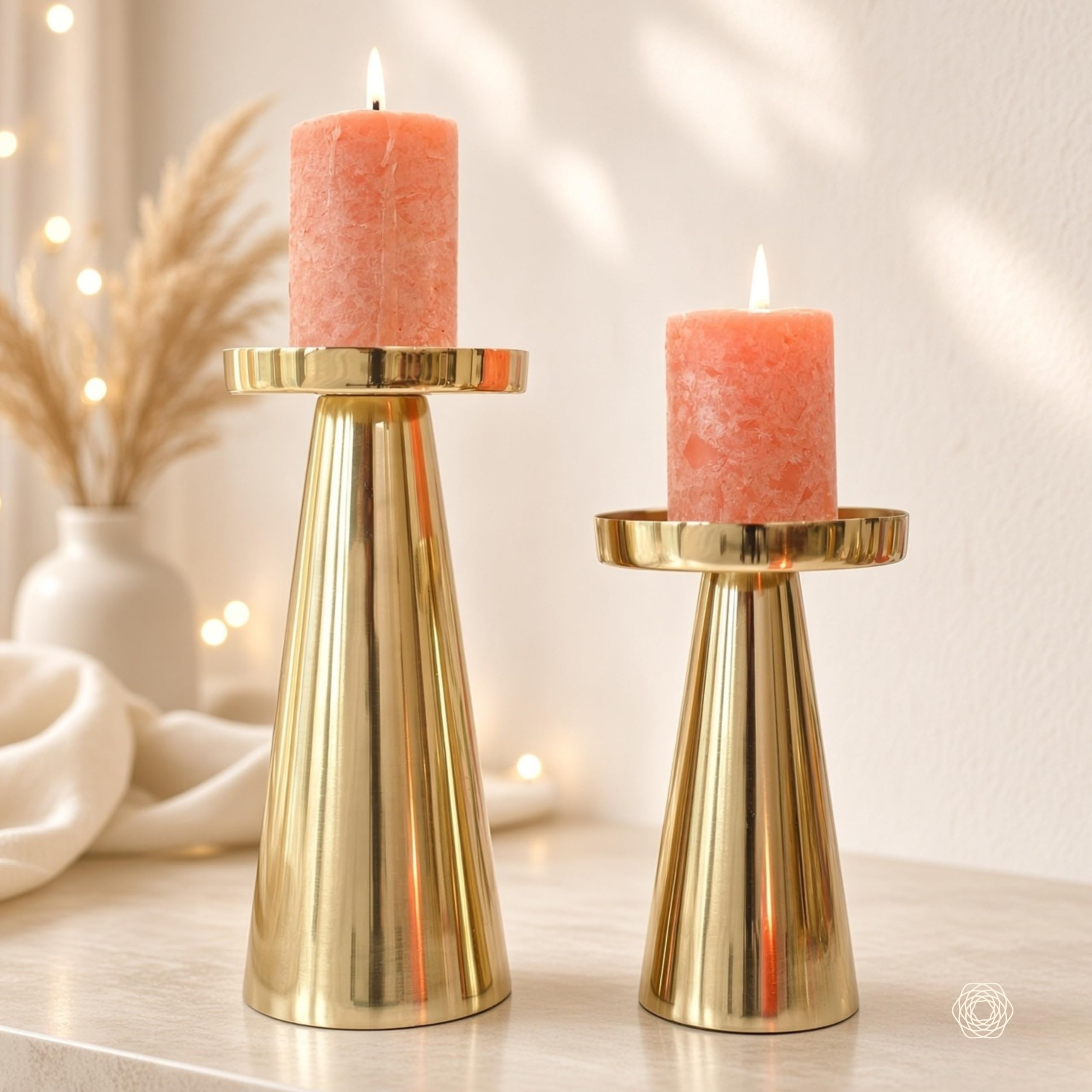 Behoma Metal Pillar Candle Holders - Set of 2 -1 Behoma Metal Pillar Candle Holders - Set of 2 -1