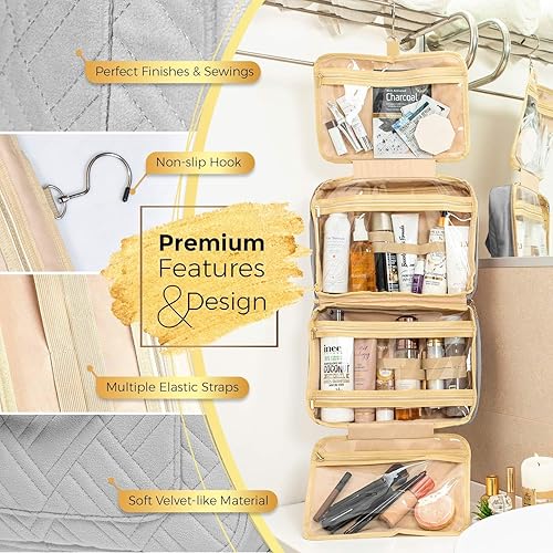 Miniatura 6 de BOACAY Neceser de viaje colgante para mujer, bolsa de maquillaje, organizador de ducha, (L) Gris Paloma, Neceser