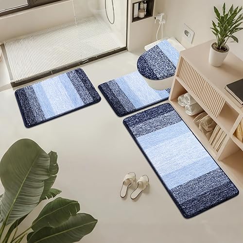 Miniatura 8 de Bsmathom Juego de 4 alfombras de baño, alfombras de baño de microfibra suave y absorbente con contorno en forma de U y cubierta para tapa de
