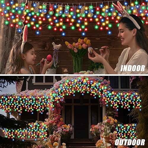 Miniatura 4 de Luces solares de carámbano de Pascua de 49.21 pies para decoración al aire libre, impermeables, 600 luces LED coloridas con 96 gotas, 8 modos de