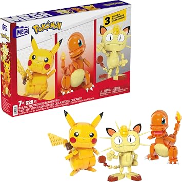 MEGA Pokemon Building Toys Set Kanto Region Trio with 529 Pieces and 3 Poseable Characters, 4 Inches Tall, for Kids