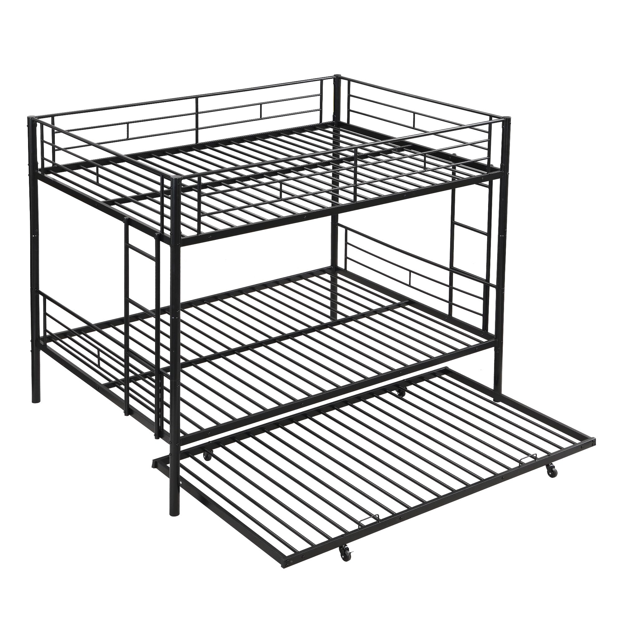 ( incomplete)Penau Twin Over Twin Metal Bunk Bed with Trundle, Space Saving Design, Strong Steel Structure, Easy Assembly, No Box Spring Required, Black