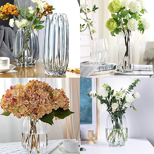 Miniatura 4 de Jarrón grande de 11 pulgadas, florero de vidrio acanalado transparente grueso para estantería, mesa de comedor, escritorio de oficina interior, sala