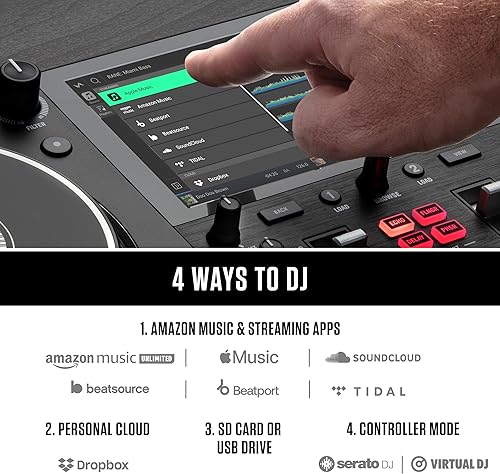 Miniatura 7 de Numark Mixstream Pro+ - Controlador de DJ independiente, transmisión ilimitada de Tienda Music, mezclador, pantalla táctil, WiFi, altavoces,