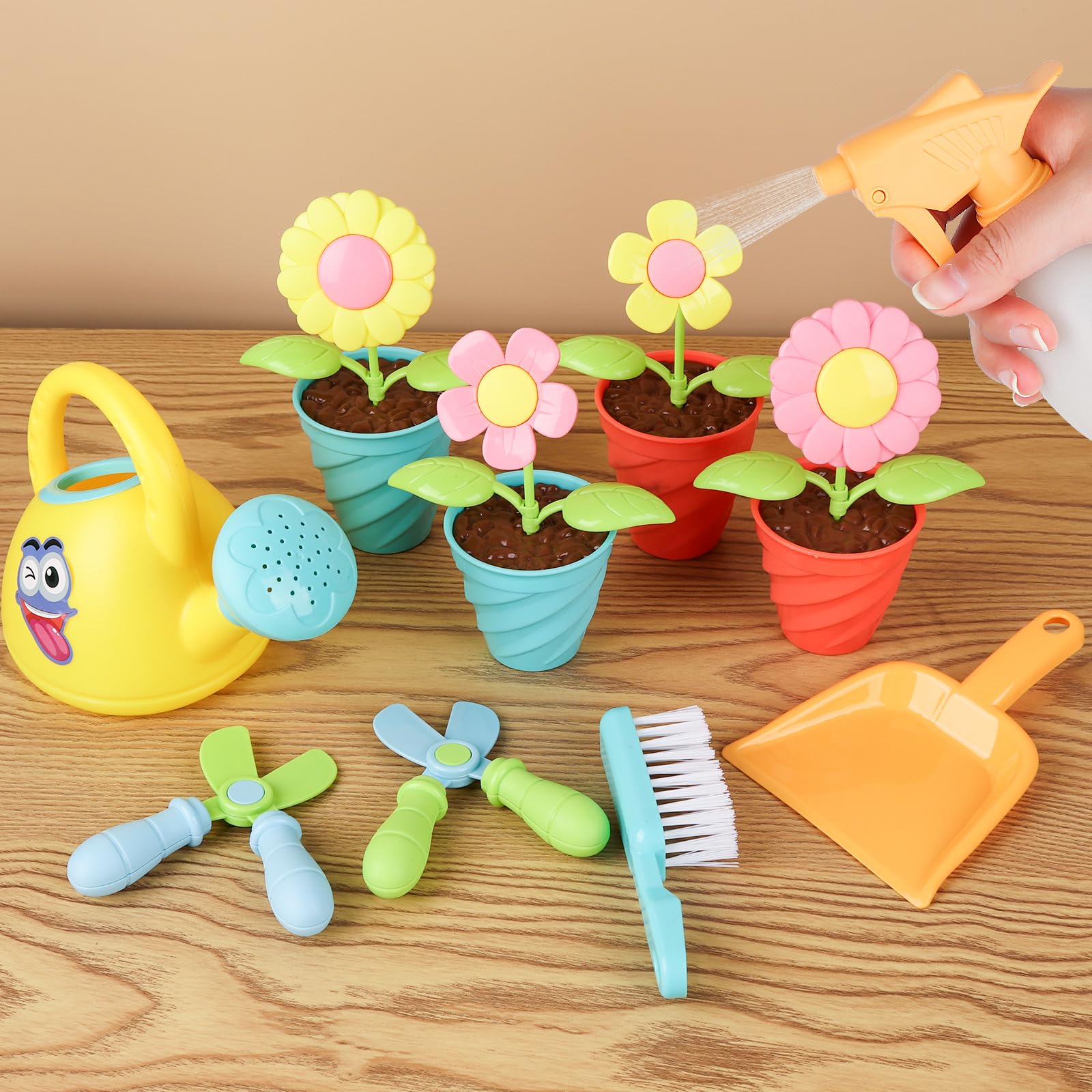 24 Piezas Herramientas de Jardín para Niños con Pegatinas, Juguetes de Jardín Niño, Regadera Pala Rastrillo, Juego de Juguetes de 2 Años