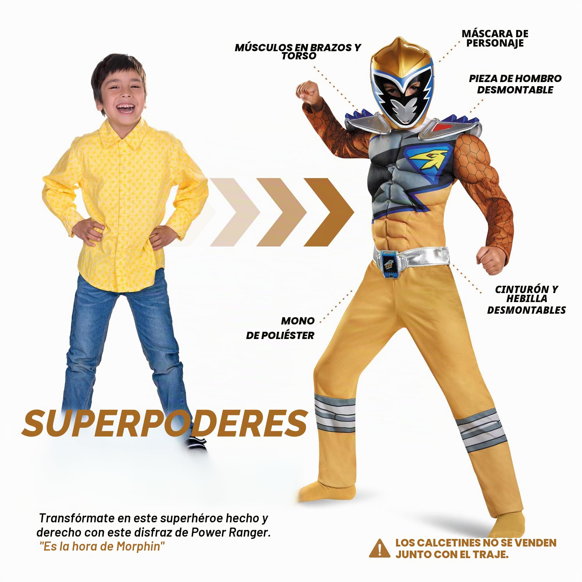 Disguise Gold Ranger Dino Charge Classic Muscle Costume, Medium (7-8) by