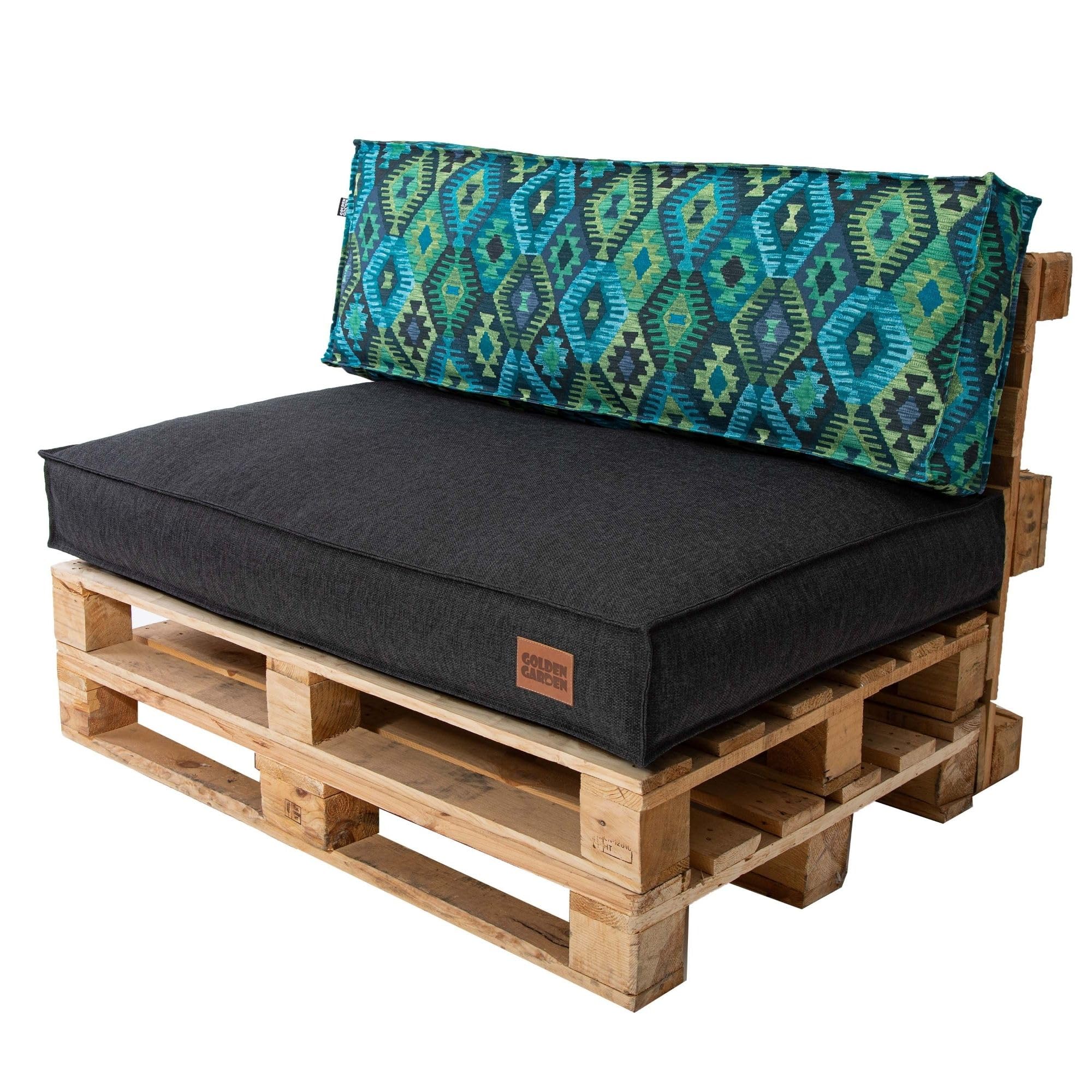 GoldenGroup Aztek Garden Set Cushion for Pallet Furniture - Upholstery Fabric - Durable and Waterproof Material - Seat Cushion 120 cm x 65 cm x 15 cm, Back Cushion 120 cm x 40 cm x 10 cm