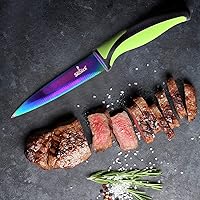 Vista 5 de SiliSlick Juego de cuchillos para carne de acero inoxidable, cuchillos de cocina coloridos con revestimiento de titanio con borde recto, suave