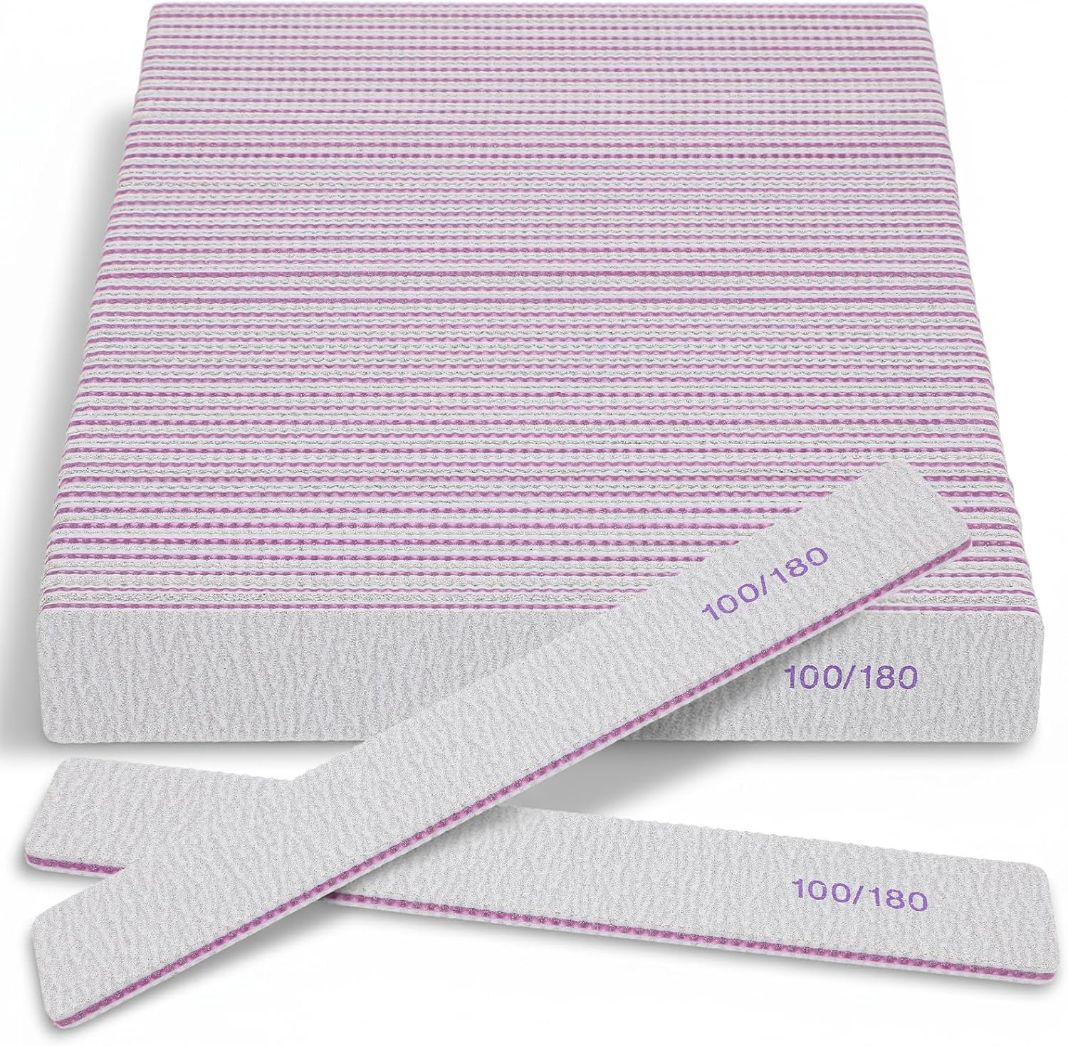 100/180 Grit Nail Files, 100 Pcs Double Sided Emery Boards, Professional Reusable Washable Manicure Tools for Acrylic, Gel, Natural Nails, Home and Salon Use, Grey