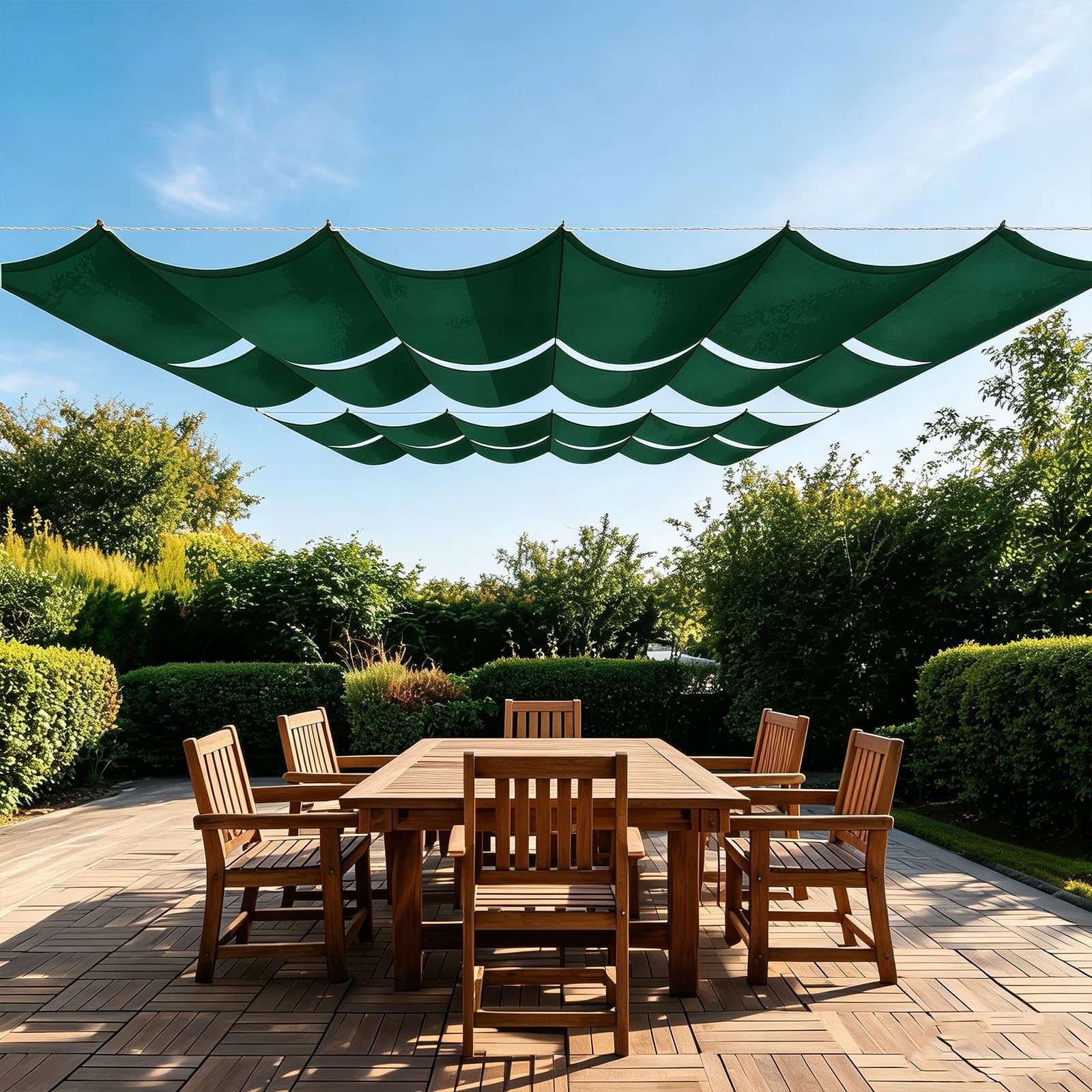 Voile d'ombrage vague rétractable 150x300 cm vert foncé pour pergola
