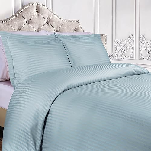Funda de Edredón de algodón egipcio de 400 hilos, Azul claro, Full Queen