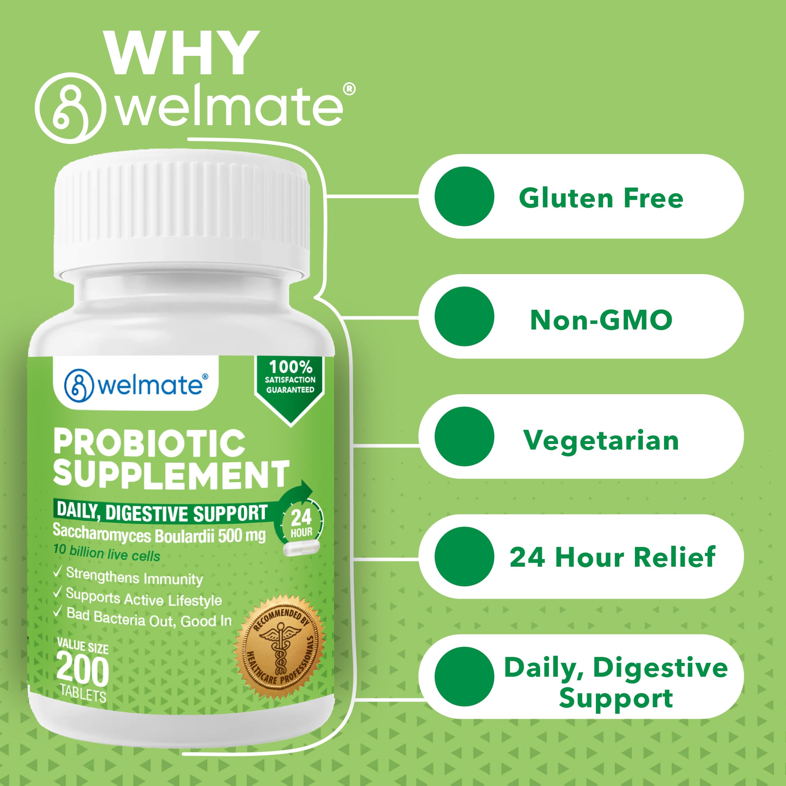WELMATE Saccharomyces Boulardii Probiotics for Gut Health, 200 Capsules — Amazon image 6
