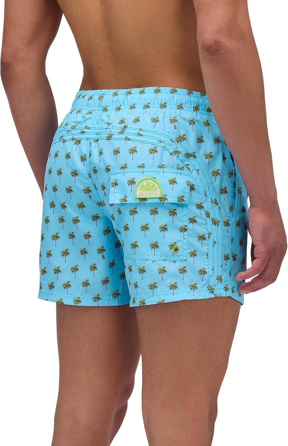 SUNDEK Mens Elastic Waist Palm Print Boardshort, Swim Trunks 14" Length 5" Inseam