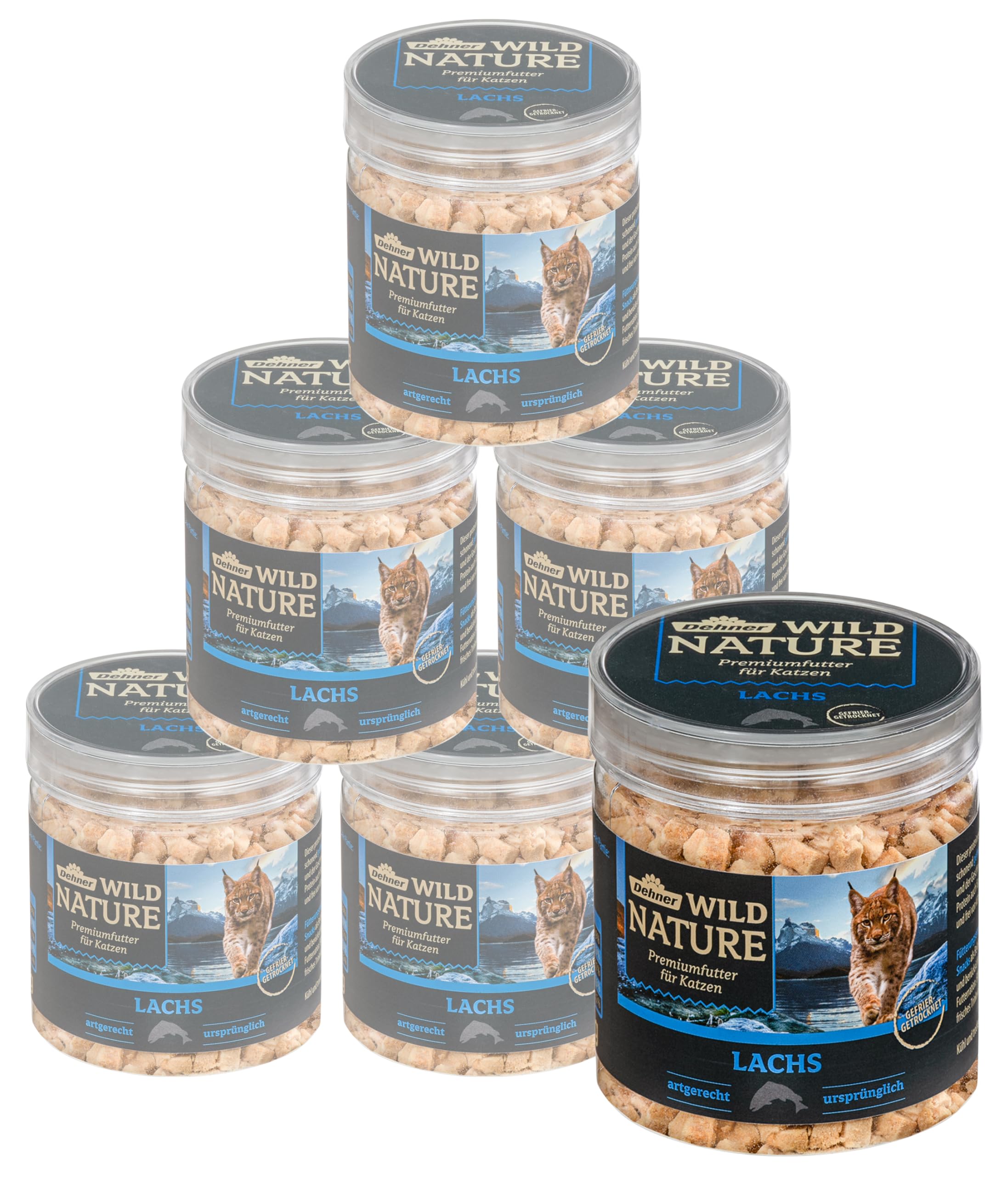 Dehner Wild Nature - Bocadillo para Gatos, liofilizado, salmón, 6 x 20 g (120 g)