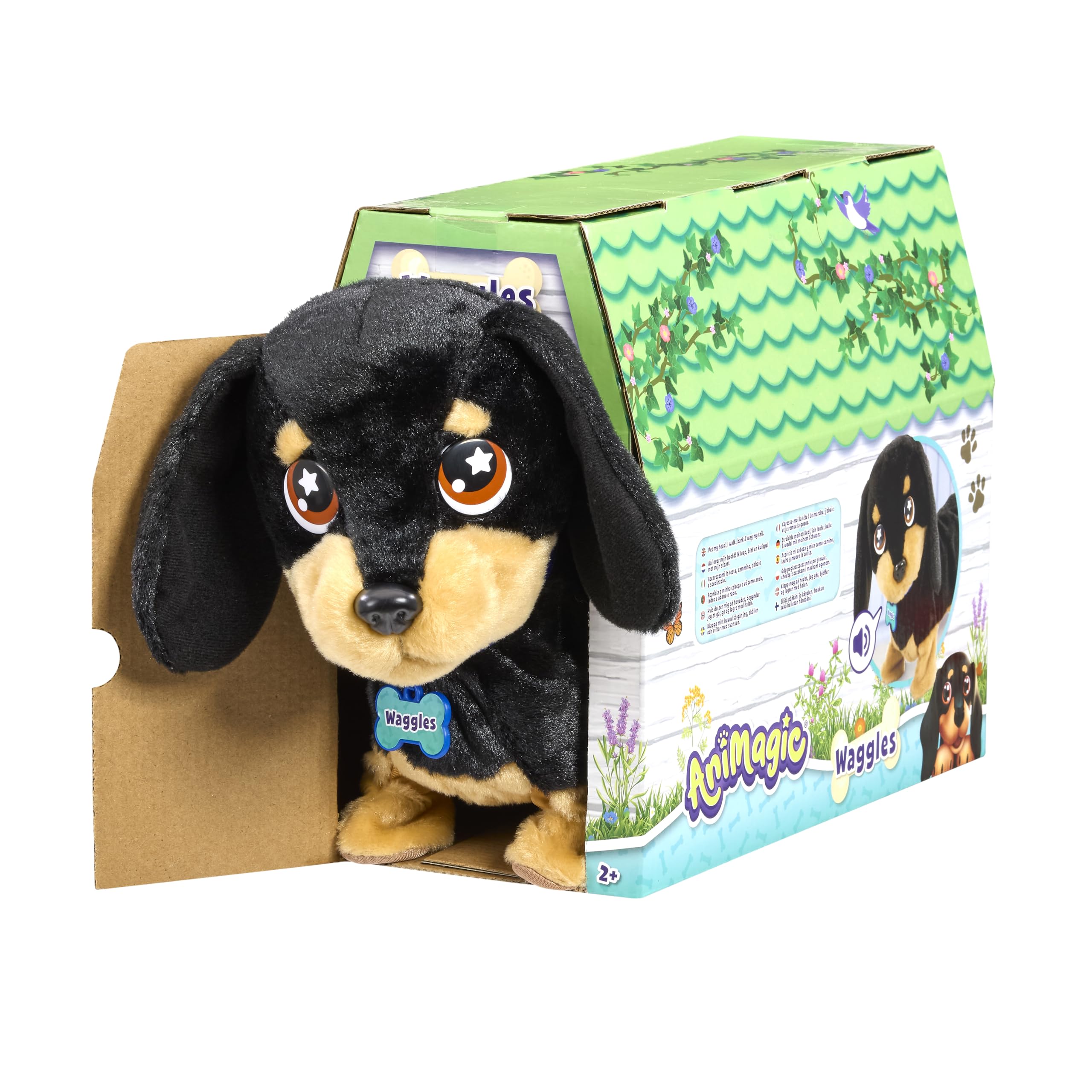Animagic Waggles, Peluche Cane Bassotto Interattivo Dai 2 Anni in Su, Cane Giocattolo Che Cammina e Abbaia, Il Vostro Nuovo Amico Animale che Va Ovunque con Voi