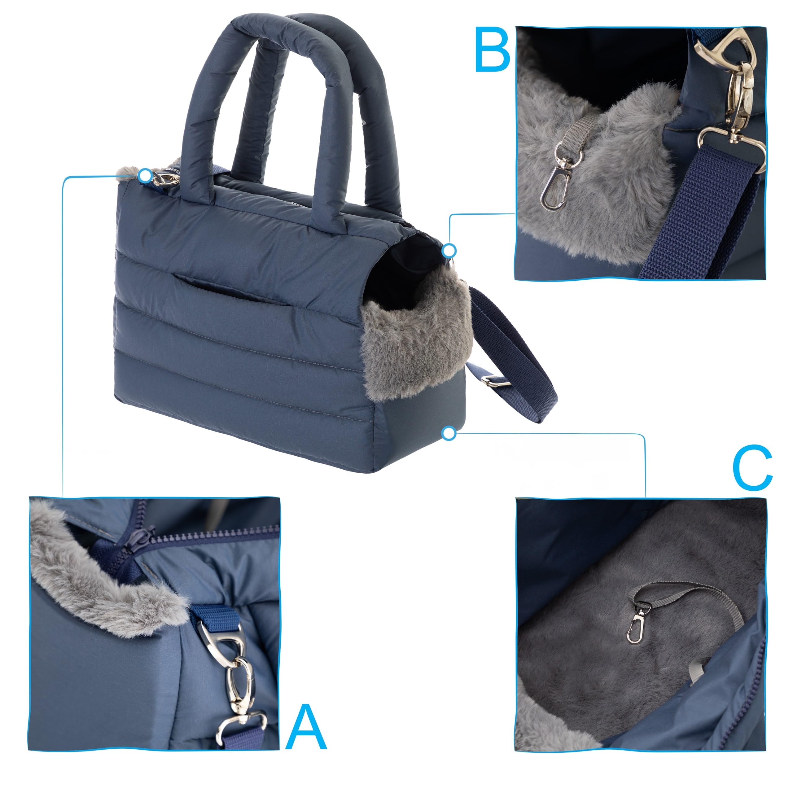 Hundetasche, Welpentasche - Tragetasche für kleinen und mittleren Hund, Katze - S - bis 5 kg, Tasche für unterwegs, Hundetrage mit Karabiner, Dog Carrier, Transporttasche, dunkelblau