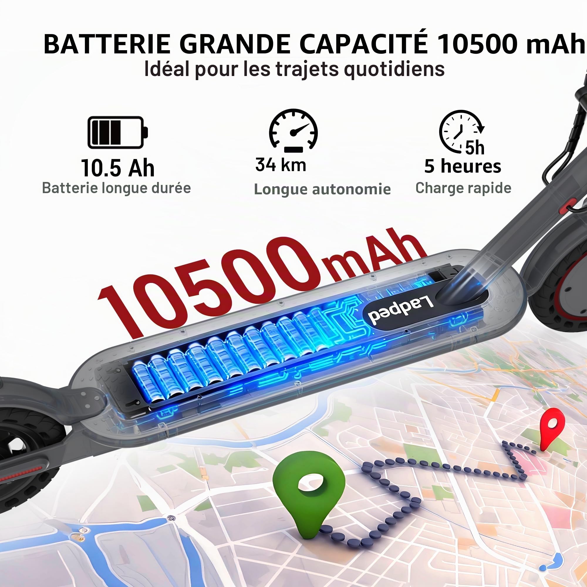 Trottinette Electrique Adulte, Moteur 350W Autonomie 25Km Trottinette Électrique Pliable 8,5" Pneu Anti-crevaison Electric Scooter avec Double Frein, APP
