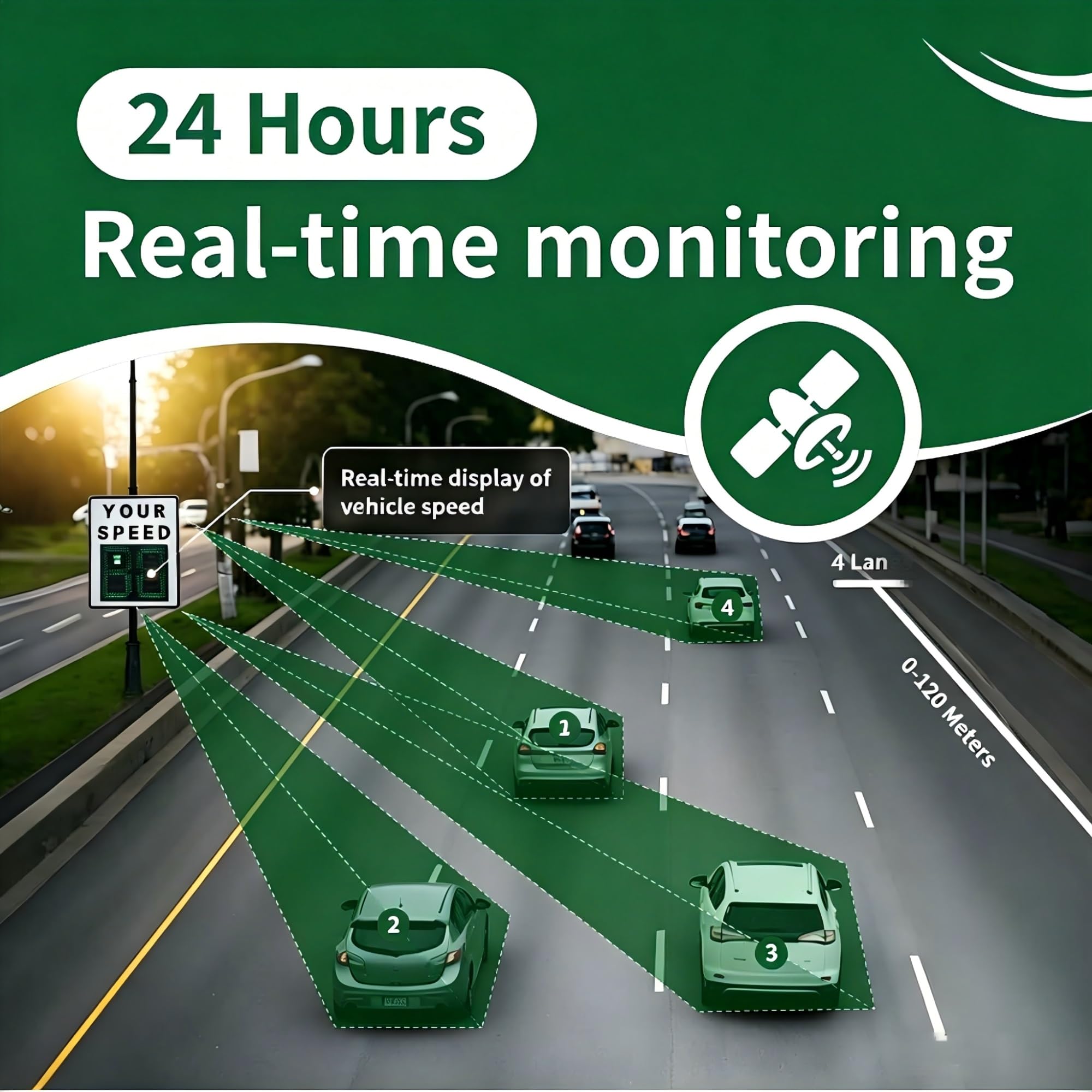 Señal de velocidad de radar LED de 24 x 35 pulgadas, señal de advertencia de aleación IP65 para advertencia de velocidad del vehículo, señal de seguridad vial de detección de 3 filas para Road Street