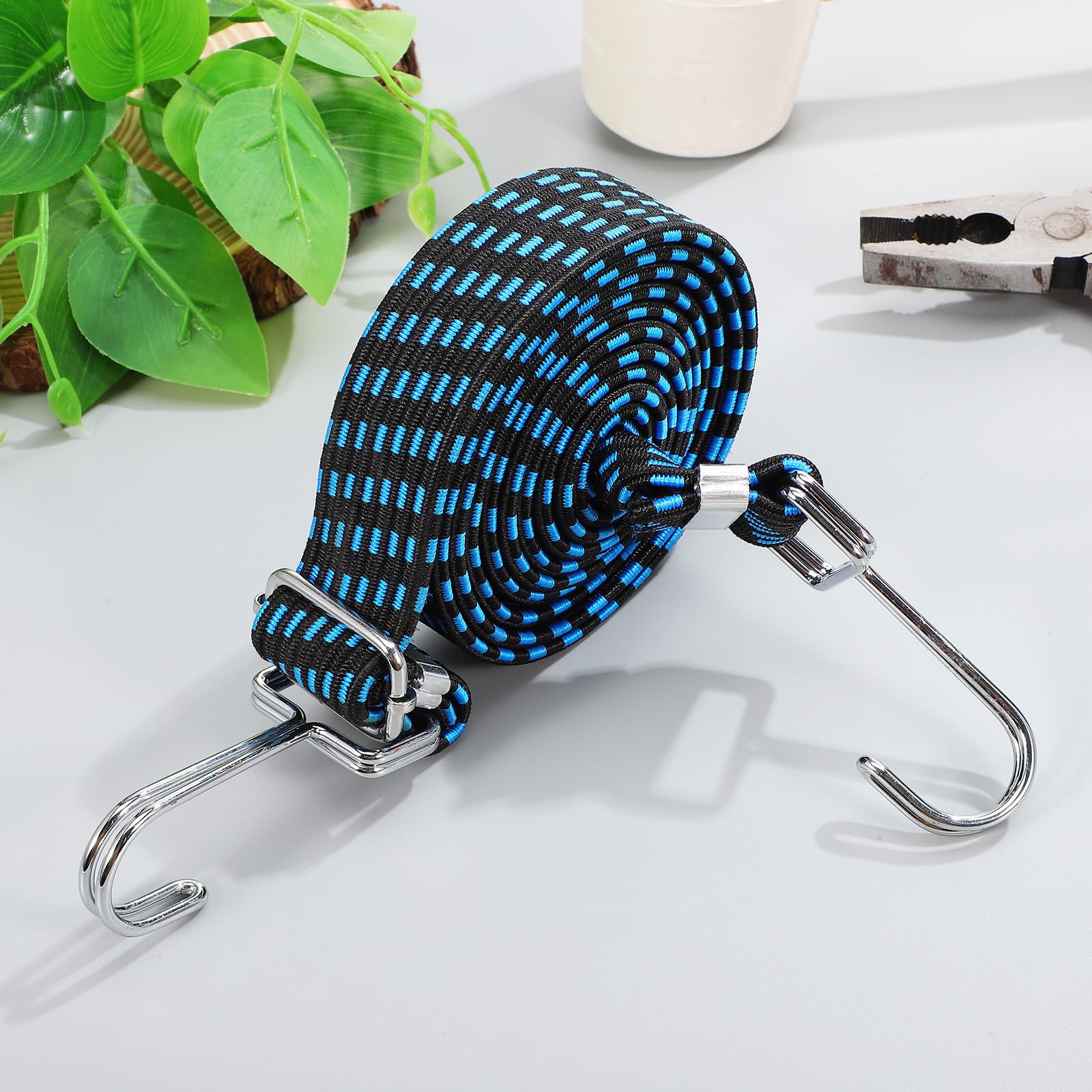 6 Pezzi Corde Elastiche con Ganci Resistenti in Lattice ad Alta Elasticità e Metallo, Regolabili 3 Metri Blu per Fissaggio Bagagli e Attrezzatura da Campeggio