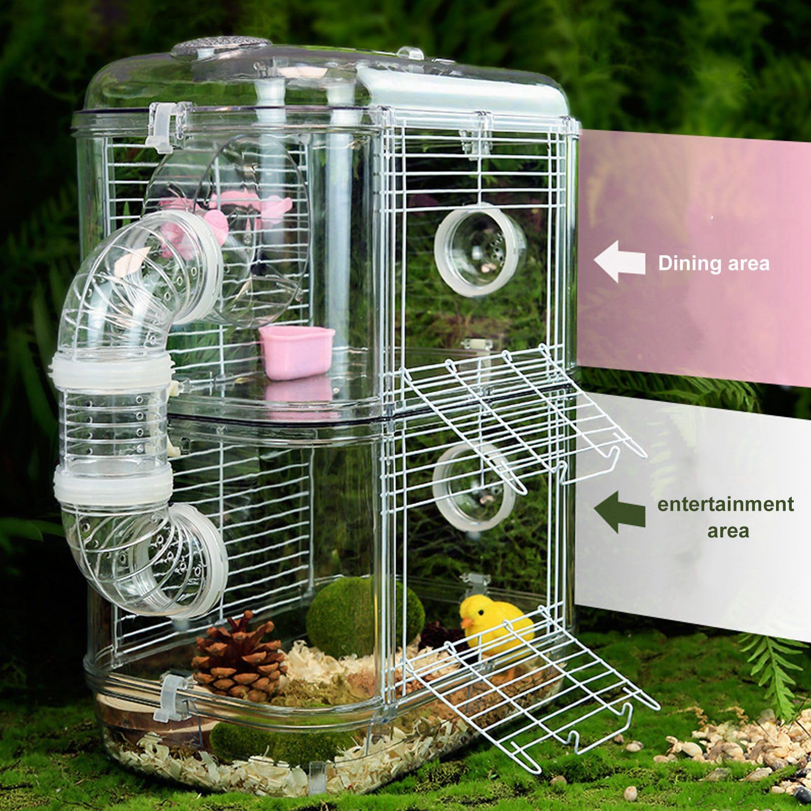 Jaula para hámster de Doble Capa, Jaula Grande con Botella de Agua y Ruedas para Correr, Divertida casa interactiva para Animales pequeños, construcción de ABS y Alambre de Hierro