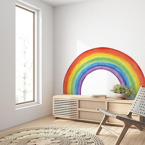 Miniatura 6 de Calcomanías de pared de arcoíris con estampado pastel para niños, calcomanías de pared grandes para despegar y pegar, acuarela, arco iris, cuarto de