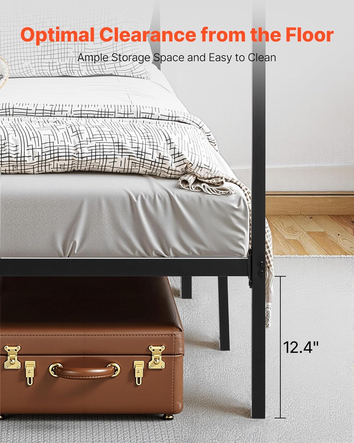 VEVOR Canopy Bed Frame Full Size, Metal Canopy Bed with Four Posters Design, Heavy Duty Steel Slats Support, Underbed Storage Space, No Box Spring Needed, Easy Assembly, Black